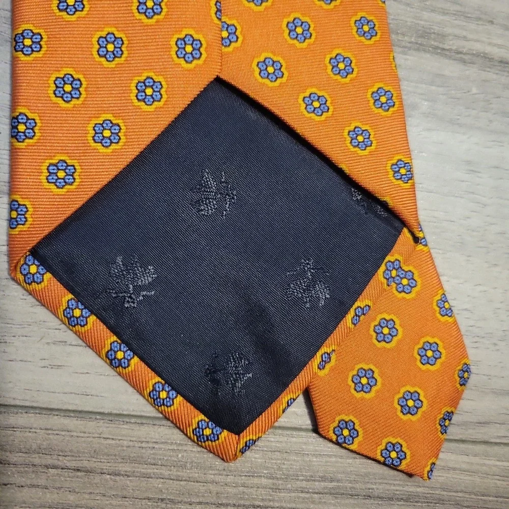 Brooks Brothers Necktie Makers Silk USA Geometric Floral Orange Blue Preppy 59